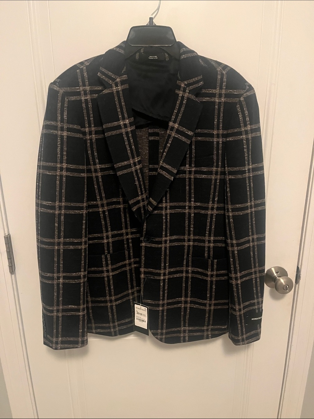 Nordstrom navy  Blazer with Tan Windowpane Plaid